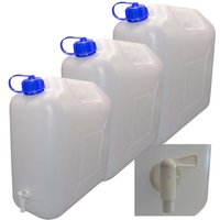 Hossi's Wholesale - 3 x 20 l Kanister mit Deckel, Zapfhahn und Ausgießer, natur Trinkwasser von HOSSI'S WHOLESALE