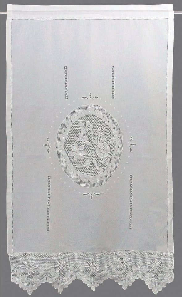HOSSNER - ART OF HOME DECO Gardine Wildspitze, Stangendurchzug (1 St), halbtransparent, m. Häkelspitze aus ECHTER HANDARBEIT von HOSSNER - ART OF HOME DECO