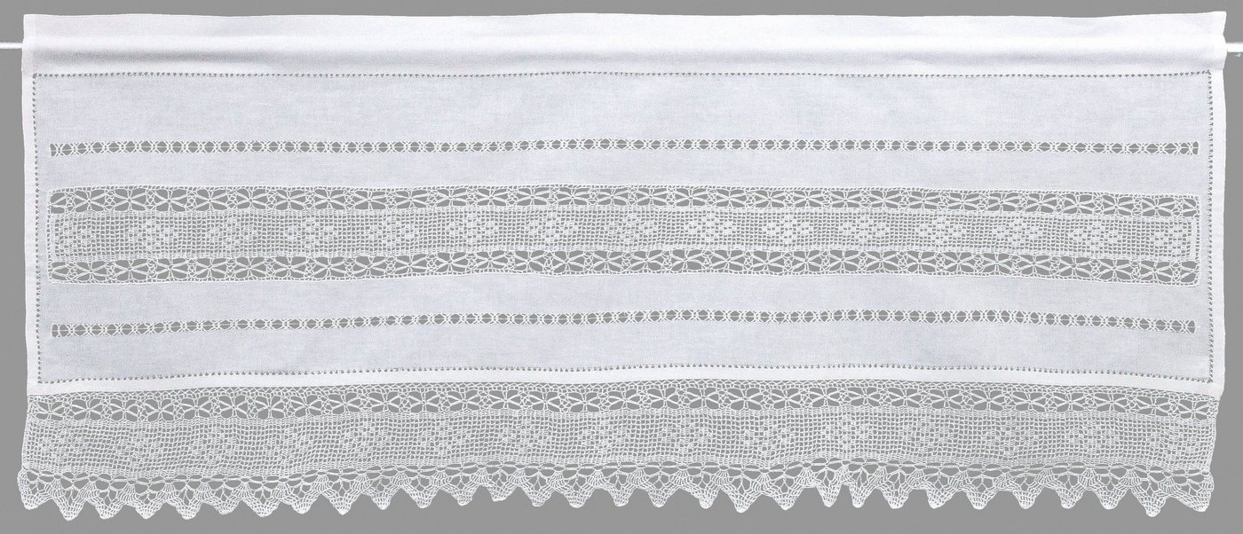 HOSSNER - ART OF HOME DECO Querbehang Birnhorn (1 St), Stangendurchzug, halbtransparent, Wirkware, Häkelspitze - ECHTE Handarbeit von HOSSNER - ART OF HOME DECO