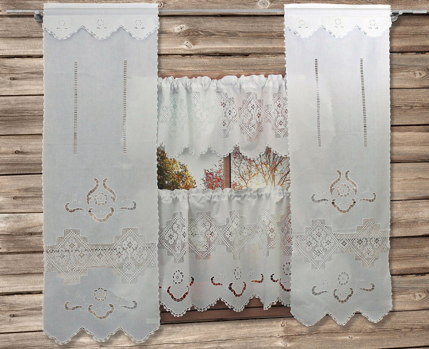 HOSSNER - ART OF HOME DECO Querbehang Bondone, Stangendurchzug (1 St), halbtransparent, Wirkware, Häkelspitze - ECHTE Handarbeit von HOSSNER - ART OF HOME DECO