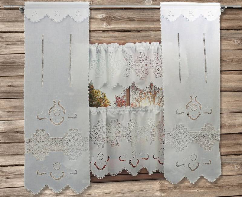 HOSSNER - ART OF HOME DECO Querbehang Bondone, Stangendurchzug (1 St), halbtransparent, Wirkware, Häkelspitze - ECHTE Handarbeit von HOSSNER - ART OF HOME DECO