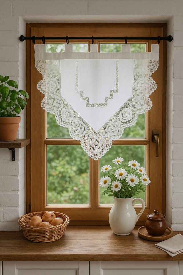 HOSSNER - ART OF HOME DECO Scheibengardine 40x40 cm (1 St), Schlaufen, halbtransparent, Baumwolle, Scheibengardine Fensterdeko Landhaus von HOSSNER - ART OF HOME DECO