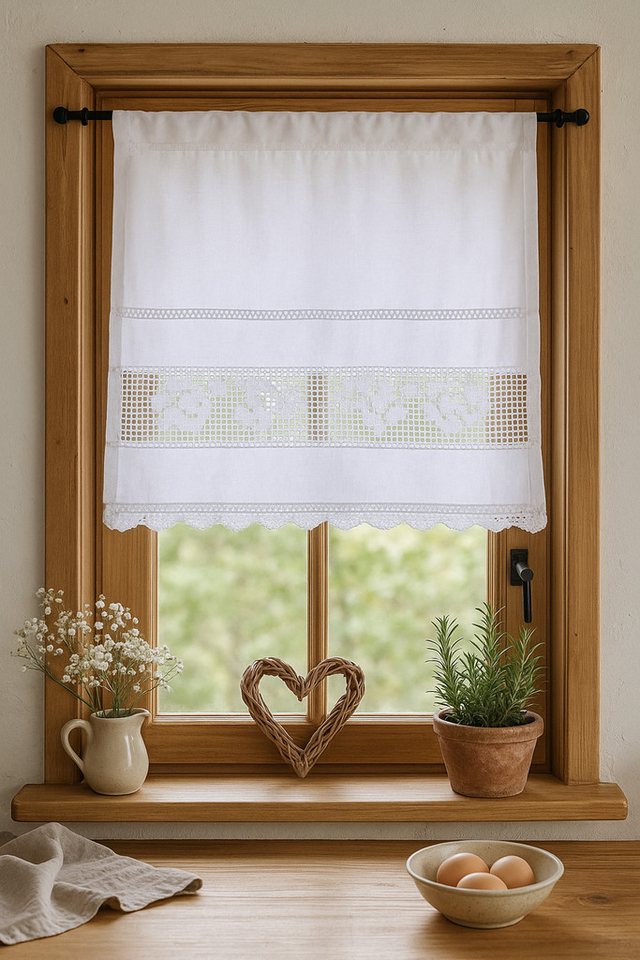 HOSSNER - ART OF HOME DECO Scheibengardine 40x50 cm (1 St), blickdicht, Baumwolle, Häkelspitze Handarbeit Landhaus Stil von HOSSNER - ART OF HOME DECO