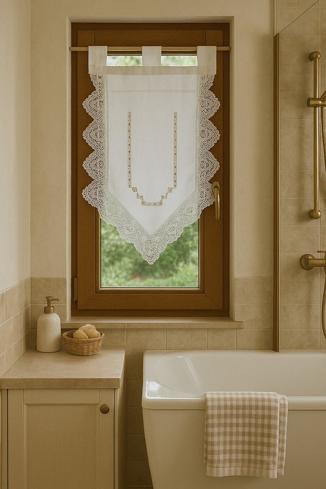 HOSSNER - ART OF HOME DECO Scheibengardine 40x60 cm (1 St), blickdicht, Baumwolle, Vintage, Romantische Stickerei von HOSSNER - ART OF HOME DECO