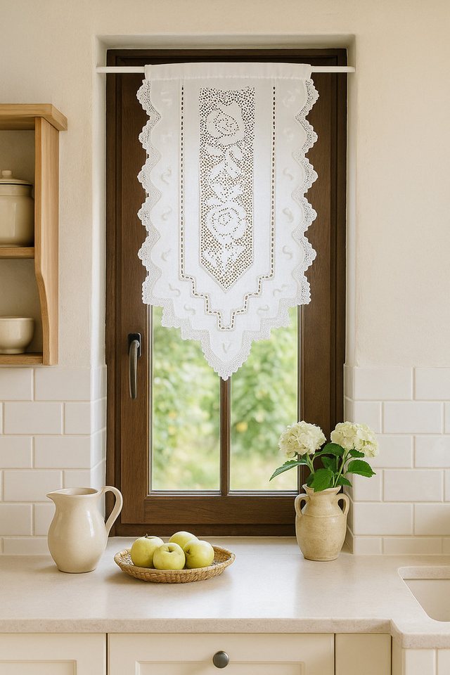 HOSSNER - ART OF HOME DECO Scheibengardine 40x60 cm (1 St), blickdicht, Baumwolle, Vintage, Romantische Stickerei von HOSSNER - ART OF HOME DECO