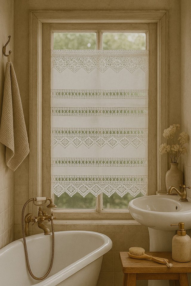 HOSSNER - ART OF HOME DECO Scheibengardine 40x70 cm (1 St), blickdicht, Baumwolle, Vintage, Romantische Stickerei von HOSSNER - ART OF HOME DECO