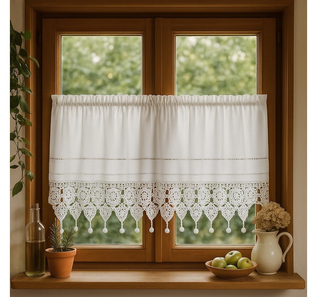 HOSSNER - ART OF HOME DECO Scheibengardine 50x120 cm (1 St), blickdicht, Baumwolle, Vintage, Romantische Stickerei von HOSSNER - ART OF HOME DECO