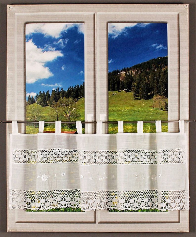 HOSSNER - ART OF HOME DECO Querbehang Drachensee, Schlaufen (1 St), halbtransparent, Wirkware, m. Spitze von HOSSNER - ART OF HOME DECO