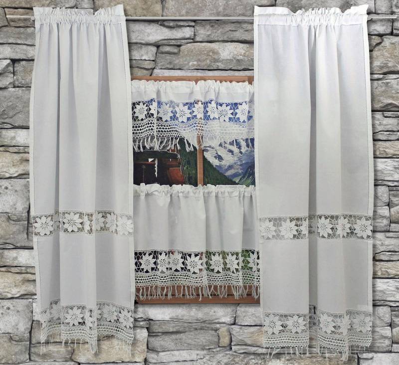 HOSSNER - ART OF HOME DECO Querbehang Zugspitze, Stangendurchzug (1 St), halbtransparent, Häkelspitze - ECHTE Handarbeit von HOSSNER - ART OF HOME DECO