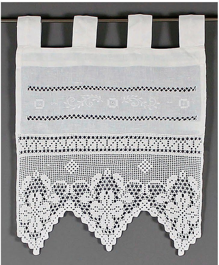 HOSSNER - ART OF HOME DECO Scheibengardine Traunsee, Schlaufen (1 St), blickdicht, Wirkware, m. Stickerei, Hohlsaum u. Häkelspitze von HOSSNER - ART OF HOME DECO