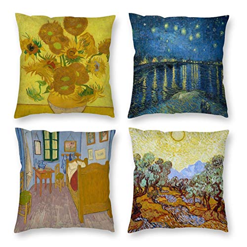 HOSTECCO Abstrakte Kissenbezüge, 4er-Set, dekorative Kissenbezüge, Vincent Van Gogh, 40 x 40 cm von HOSTECCO
