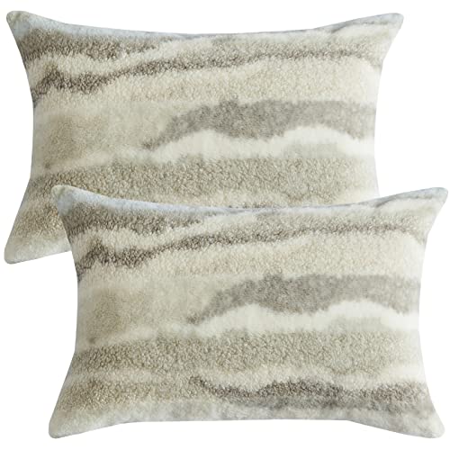 Boucle Kissenbezüge 30x50 cm 2er Set Neutral Strukturiert Kissenbezüge Boho Grau Kunstfell Dekorative Kissenbezüge für Schlafsofa von HOSTECCO