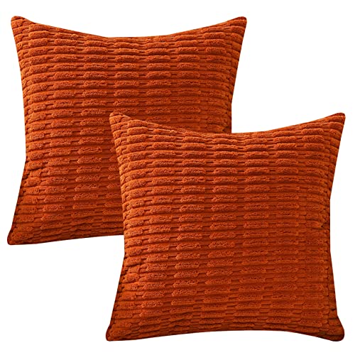 HOSTECCO Burnt Orange Kissenbezüge 45,7 x 45,7 cm, 2 Stück, rostfarbener Cord-Kissenbezug, Boho-gestreift, Cord, dekorative Kissenbezüge für Sofa, Wohnzimmer von HOSTECCO