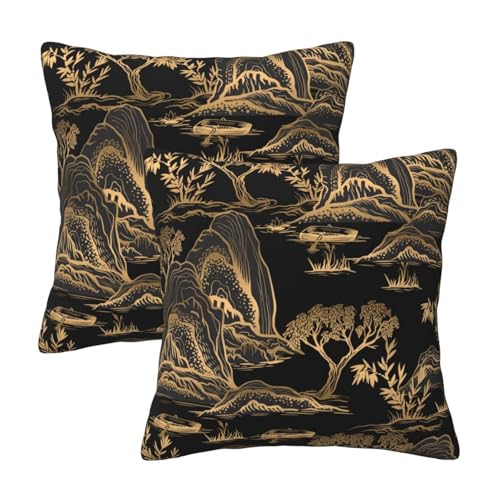 HOSTECCO Chinoiserie Kissenbezug 45x45 cm 2er Set Schwarz und Gold Kissenhülle Berglandschaft Dekorative Kissenhülle für Sofa Couch Bett Büro HOSTECCO Chinoiserie Kissenbezug 45x45 cm 2er Set Schwarz und Gold Kissenhülle Berglandschaft Dekorative Kissenhülle für Sofa Couch Bett Büro von HOSTECCO