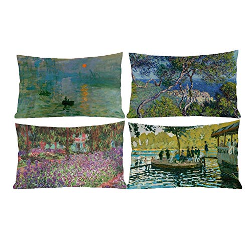 HOSTECCO Claude Monet Kissenbezüge, 4 Stück, Impressionisten, Kunstdesign, Lendenwirbelsäule, dekorative Kissenbezüge für berühmte Malerei-Fans, 30,5 x 50,8 cm von HOSTECCO