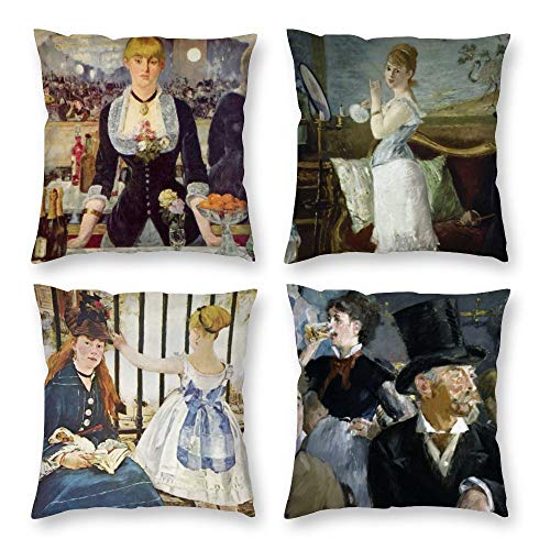 HOSTECCO Edouard Manet Throw Pillow Cases 4er Set Dekorative Kissenbezüge für Sofa Couch Berühmte Malerei Kissenbezüge 45x45cm von HOSTECCO