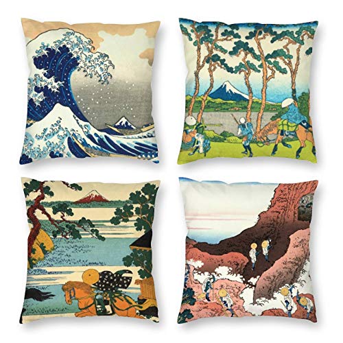 HOSTECCO Kissenbezug, japanisches Hokusai, die große Welle von Kanagawa, quadratisch, dekorativer Kissenbezug für Zuhause, Sofa, Couch, Bett, Dekoration, 45,7 x 45,7 cm von HOSTECCO