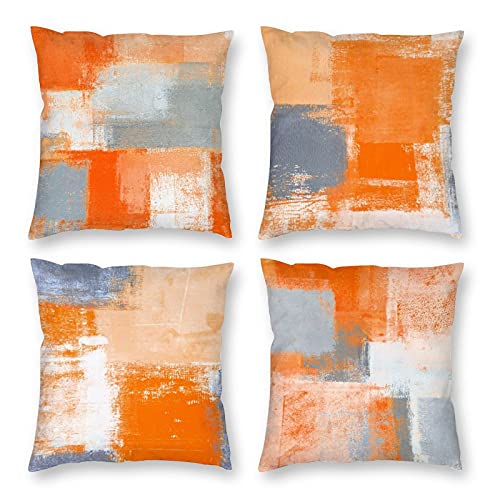 HOSTECCO Orange Kissenbezüge 4 Stück Grau Abstrakt Wurfkissenbezug Abstrakt Modern Dekorative Kissenbezüge für Sofa Couch Auto 45x45cm von HOSTECCO