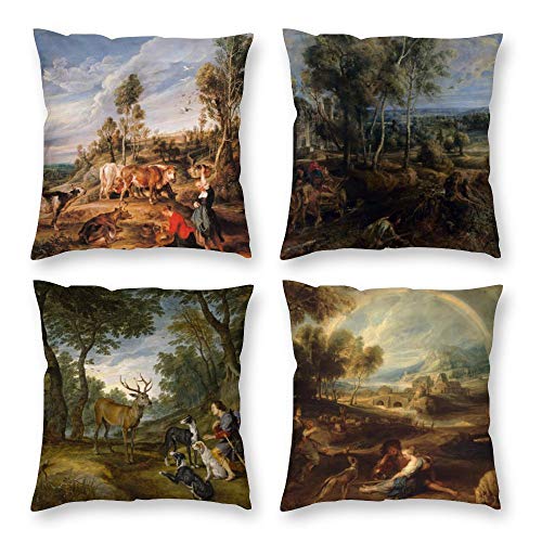 HOSTECCO Peter Paul Rubens Kissenbezüge, 4er-Set, Landschaft, Überwurf, Kissenbezüge, Naturmalerei, Design, Standardgröße, dekorative Kissenbezüge, 45,7 x 45,7 cm von HOSTECCO