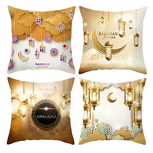 HOSTECCO Ramadan Dekokissenbezüge, 4 Stück, bunt, dekorativ, muslimisch, Sofa, Couch, Dekoration, 45,7 x 45,7 cm von HOSTECCO