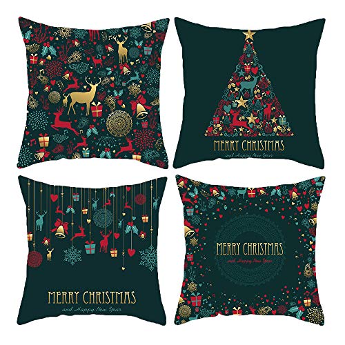 Weihnachtsbaum-Kissenbezüge, dekorative Kissenbezüge, 4 Stück, für Sofa, Couch, 45,7 x 45,7 cm von HOSTECCO