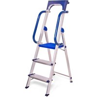 Hoström - 3stufige robuste Trittleiter aus verstärktem Aluminium, Sicherheitsgeländer, entfernbare Werkzeugablage, Plattformhöhe 66cm, von HOSTRÖM