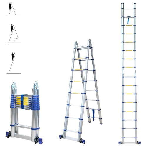 Stempakt Teleskopleiter Gelenkleiter 5m 2x8 Stufen Profi Multifunktional Klapphöhe Maximale Arbeitshöhe 5,9m Hoström von HOSTRÖM