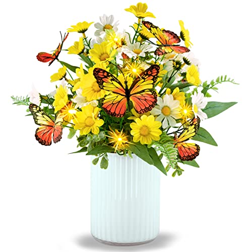 HOSY Kunstblumen in Glasvase mit Lichterkette (Gänseblümchen) von HOSY