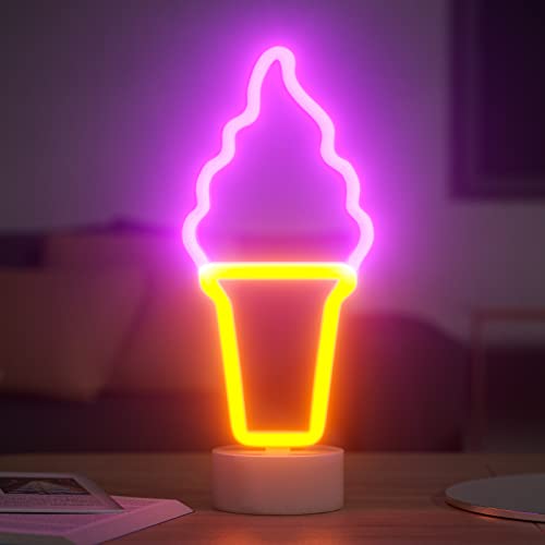 HOSYMO Eiscreme Neon Light, LED Neon Schild Leuchtreklame mit Ständer, Batterie oder USB Betrieben, Eis Neon Sign Licht Deko für Party, Bar, Schlafzimmer, Weihnachten von HOSYMO