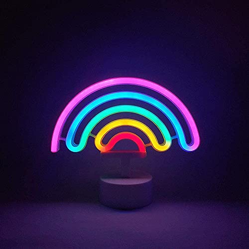 HOSYMO Regenbogen Neon Sign, LED Neon Light Leuchtreklame mit Ständer, Batterie oder USB Betrieben, Bunte Neon Schild Licht Deko für Party, Bar, Schlafzimmer, Weihnachten von HOSYMO