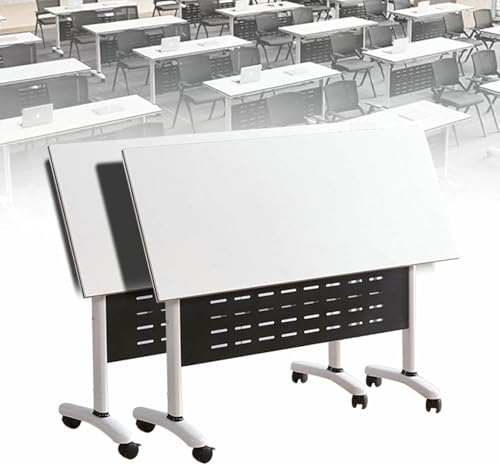 2pcs Klappbarer Konferenztisch Rolling Meeting Tische Mit Abschließbaren Rädern, Rechteckiger Mobiler Trainingstisch Mit Lageregel Flip Top Seminar Meeting Tisch Für Büro, Classr, Home~/ von HOTAPEPU