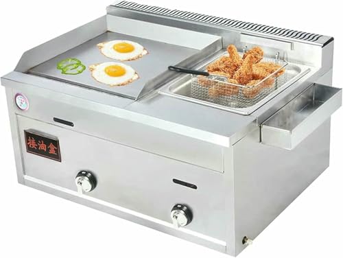 Commercial Fat Fryer Korb Commercial Gas Fräter Mit Arbeitsplatte Grill, Non-Stick Teppanyaki Grill Fräter Pommes Frites Mit Ölleckage Box, Verstellbar~/ von HOTAPEPU