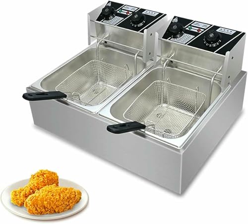 Gewerbete Fettbraten-Korb Dual Tank Elektrische Arbeitsplatte Frittyer Mit Leicht Assemblierendem Festem Korb, Abnehmbarem Ölbehälter, 5000W Edelstahl Gewerblicher Fritty ~/ von HOTAPEPU