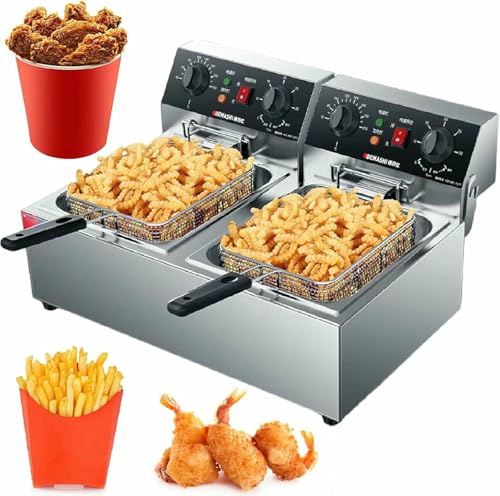 Gewerbliche Friteuse, Dual -Tank 3000W+3000W Elektrische Arbeitsplatte Frittyer Mit Korb, 2 X 10,5 QT/10L Doppelte Edelstahlöl Frittyer Mit Individueller Temperatursteuerung ~// von HOTAPEPU