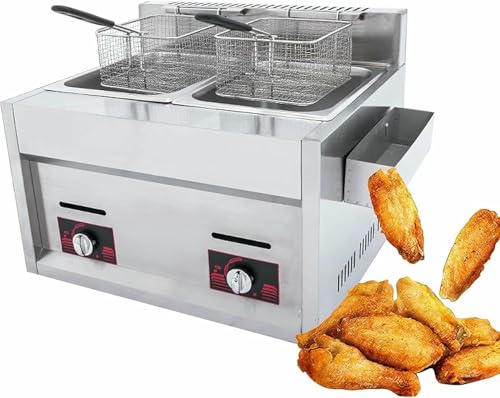 Große Gas -Frittyer Mit Dualkörben, Edelstahl -Arbeitsplatte Frittyer Für Fisch Frites Pommes Pommes, Zuhause Und Kommerzieller Gebrauch ~/ von HOTAPEPU