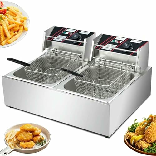 Kommerzielle Fettbratenkorb Gewerbliche Fritteuse - 2500 W 10 L Doppel Tank Elektrelfritteuchter Mit Körben Und Deckel, Edelstahl -Arbeitsplatte Ölfhitring Für Französisch Fritty ~/ Kommerzielle Fettbratenkorb Gewerbliche Fritteuse - 2500 W 10 L Doppel Tank Elektrelfritteuchter Mit Körben Und Deckel, Edelstahl -Arbeitsplatte Ölfhitring Für Französisch Fritty ~/ von HOTAPEPU