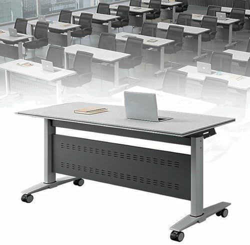 Weiße Faltbare Flip Top Mobile Trainingstische Mit Rädern, Metallbeinen, 2-Pcs-Klapperschaftstisch Rechteck Moderner Konferenzraum Seminarschreibtisch Für Büro-Besprechungsraum Klassenzimmer ~// von HOTAPEPU