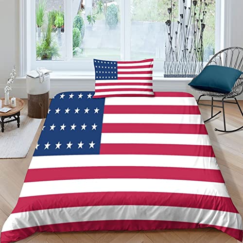 HOTGE 3D Amerikanische Flagge Bettwäsche Set Bettbezug Set Betten Set Für Kinder Mädchen Jungen 3 Stück Ultraweiche Mikrofaser Bettdecken Set Single（135x200cm） von HOTGE
