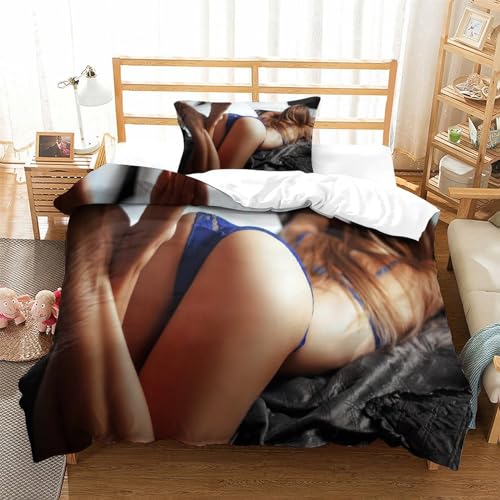 HOTGE 3D Gedruckter Sexy Pobacken Erwachsene bettwäsche Single（135x200cm）+Kissenbezug Erwachsene Sexy Frauen Bettwäsche Deckung Set Mit Reißverschluss Weich Mikrofaserbettwäsche von HOTGE