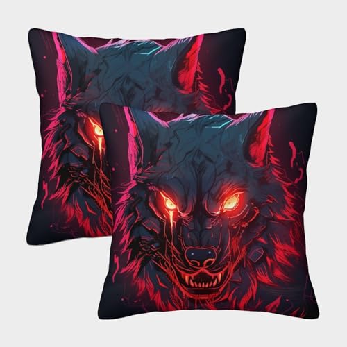 HOTGE Anime Wolf Weicher Kissenbezug Mit Reißverschluss, 2er Pack, Perfekt Für Office Cushion Und Seasonal Decor, Waschbar 40x40cm von HOTGE