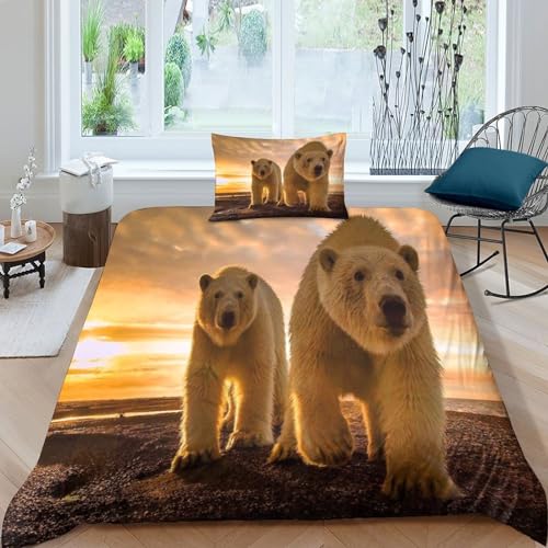 HOTGE Bären Tiere Bettwäsche Set,Bettwäsche Bettbezug 3D Bettbezug,Drucken 3Teilig,Microfaser Super Weiche Atmungsaktive Tröster Set Single（135x200cm） von HOTGE