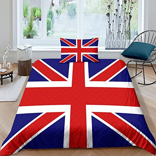 HOTGE Bettwäsche 3D Britische Flaggen Bettbezug Set, Bettwäsche Set 3 Teilig Bettbezüge Mikrofaser Bettbezug Mit Reißverschluss Und Kissenbezug Geeignet Für Kinder Single（135x200cm） von HOTGE