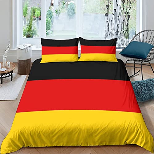 HOTGE Bettwäsche 3D Deutschland-Flagge Betten Set Bettwäsche Set 3 Teilig Bettbezüge Mikrofaser Bettbezug Mit Reißverschluss Und Kissenbezug Geeignet Für Senioren, Kinder Double（200x200cm） von HOTGE