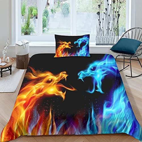 HOTGE Drache Bettwäsche Set 3D Bettwäsche Set 3 Teilig Mikrofaser Bettbezug Mit Reißverschluss Und Kissenbezug Weich Haltbar Atmungsaktive Single（135x200cm） von HOTGE