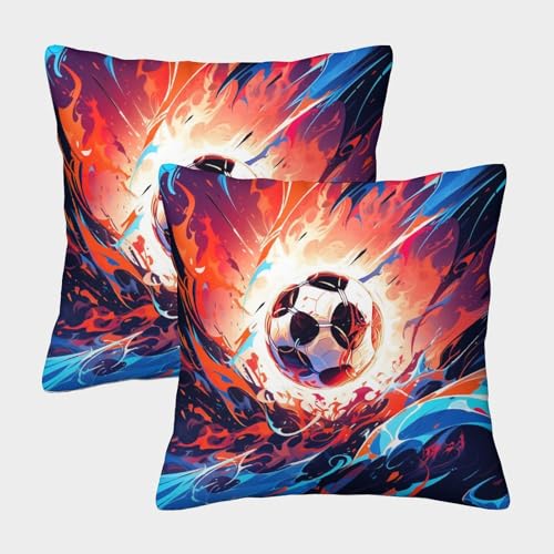 HOTGE Fußball Gemusterte Kissenbezüge, 2er Pack, Geeignet Für Living Room Accent Und Bedroom Comfort, Leicht Zu Reinigen 45x45cm von HOTGE