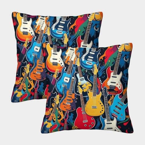 HOTGE Gitarre Music Dekorative Kissenbezüge, Quadratische Form Im 2er Set, Perfekt Für Living Room Accent Und Outdoor Leisure, Maschinenwaschbar 40x40cm von HOTGE