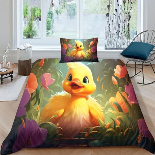 HOTGE Niedliche Ente Bedding 3D Tier Cartoon Bettbezug Kissenbezug,Weich Mikrofaser, Bettbezug Set Bettwäsche Mit Reißverschluss Geeignet Für Kinder, Jungen Und Mädchen Single（135x200cm） von HOTGE