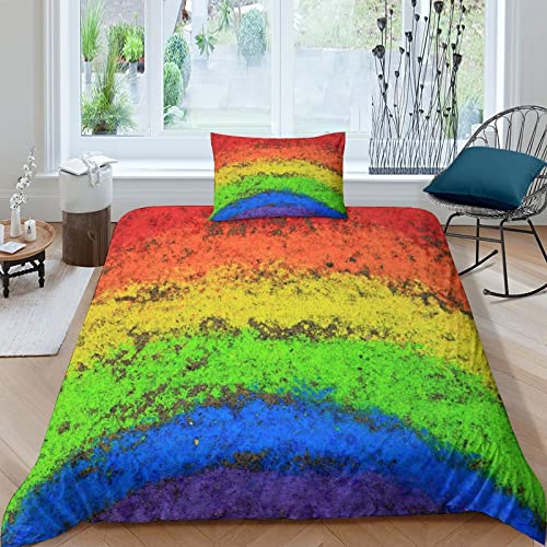 HOTGE Regenbogen Bettwäsche Bettbezug-Set Mikrofaser, Bettbezug Reißverschluss Und Kissenbezug Für Schlafzimmer, Weiche Bequemer Single（135x200cm） von HOTGE