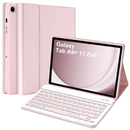 HOTLIFE Tastatur Hülle für Samsung Galaxy Tab А9+ 11 Zoll 2023(SM-X210/X215/X216B), Schutzhülle mit Automatischer Schlaf- und Weckfunktion, Magnetisch Abnehmbarer Tastatur mit QWERTZ Layout (Rosa) von HOTLIFE