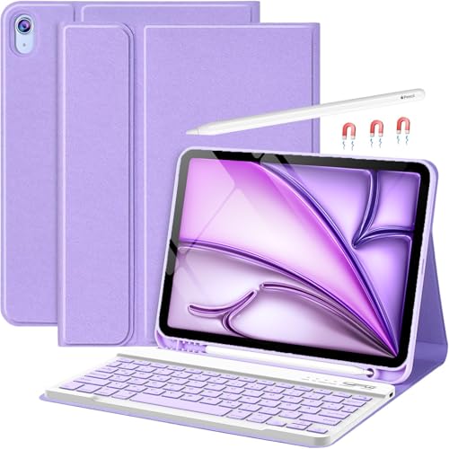 HOTLIFE Tastatur Hülle für iPad Air 11"(M2&M3) 2024/2025/iPad Air 5 Gen 2022/iPad Air 4 Gen 2020 10.9'', Schutzhülle mit Stifthalter & Auto Wake and Sleep, Kabellose Tastatur(Lila) von HOTLIFE